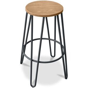 PRIVATEFLOOR Round Stool - Industrial Design - Wood & Metal - 66cm - Hairpin Dark grey Steel, Wood - Dark grey