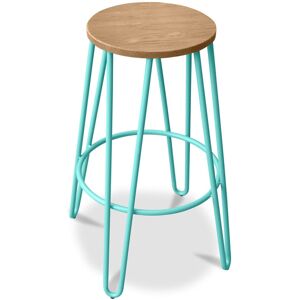 Privatefloor - Round Stool - Industrial Design - Wood & Metal - 66cm - Hairpin Pastel green Steel, Wood - Pastel green