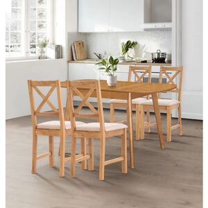 Hallowood Furniture Aston Extending Table and Chairs Set 4, Butterfly Table and Chairs in Beige Fabric Padded Seat, Wooden Kitchen Table and Chairs,