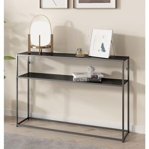 HALLOWOOD FURNITURE Bewdley Console Table with 2 Shelves, Narrow Side Table, Hallway Table, Telephone Table, Dressing Table, Powder Coated Black Side Table for Bedroom,