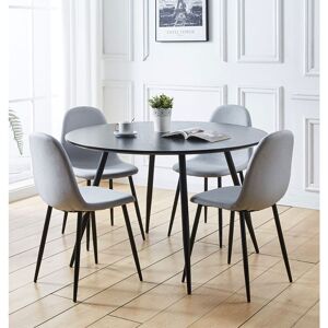 HALLOWOOD FURNITURE Cullompton Large Black Dining Table and Chairs Set 4, 120cm Wooden Effect Top Round Table and Grey Chairs, Kitchen and Dining Room Set for Home and