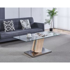 HALLOWOOD FURNITURE Finely Large Coffee Table with Glass Top, Modern Centre Table for Living Room with Metal and Wooden Frame, Occasional Table, Entertainment Table,