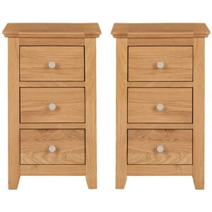 Hallowood Furniture - Hereford Pair of Bedside Table, Lamp Tables for Small Spaces, Light Oak Narrow Side Table, Bedside Cabinet, Wooden Table with