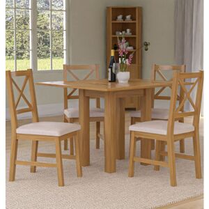 HALLOWOOD FURNITURE Waverly Oak Dining Tables and Chairs Set of 4, Light Oak Small Folding Table and Cross Back Chair in Beige Fabric Seat, Extendable Table and Chairs