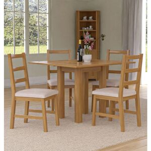 HALLOWOOD FURNITURE Waverly Oak Dining Tables and Chairs Set of 4, Light Oak Small Folding Table and Ladder Back Chair in Beige Fabric Seat, Extendable Table and Chairs