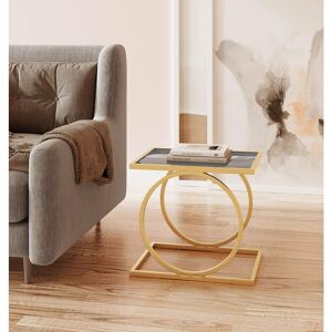 Hallowood Furniture - Burton Golden Metal Coffee Table with Tinted Glass Top, Side Table with Metal Frame, Sofa Side Table, Magazine Table, Bedside