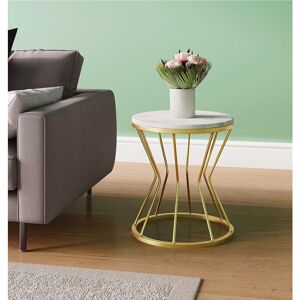 Hallowood Furniture - Burton Golden Metal Coffee Table with Marble Top, Round Coffee Table, Side Table with Power Coated Metal Frame for Bedroom,