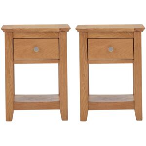 HALLOWOOD FURNITURE Hallowood Oak Furniture Hereford Lamp Table Set of 2, Bedside Table, Small Coffee Table with Shelf and Drawer, Sofa Table, Narrow Side Table for