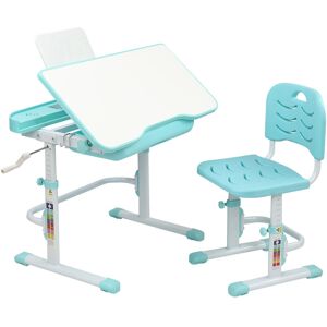 FAMIHOLLD Hand Lift with Reading Frame without Light Blue Green Study Table and Chair 80*51.5*(82cm-104cm) Q915 Cold Rolled Steel Plastic 1Set - Blue Green