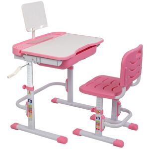 FAMIHOLLD Hand Lift with Reading Frame without Light Pink Study Table and Chair 80*51.5*(82cm-104cm) Q915 Cold Rolled Steel Plastic 1Set - Pink - Pink