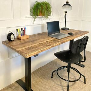 RIZANDMICAMAKE Height Adjustable Sit-Stand Desk with Reclaimed Wooden Top- Antique 100x60cm - Antique