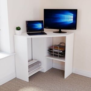 Home Discount - Hetton Corner Computer Desk 2 Shelf pc Workstation Shelves Storage Home Office Table, White