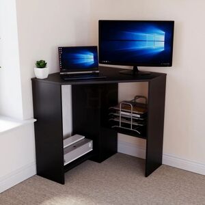 Home Discount - Hetton Corner Computer Desk 2 Shelf pc Workstation Shelves Storage Home Office Table, Black