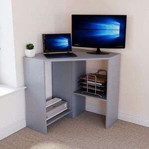 Home Discount - Hetton Corner Computer Desk 2 Shelf pc Workstation Shelves Storage Home Office Table, Grey