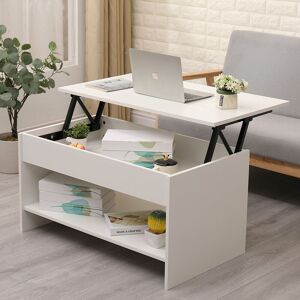 Lift up Top Coffee Table with Bottom Storage Shelf and Hidden Drawer Living Room Furniture,White,85x50x45cm(WxDxH) - White - Furniture Hmd