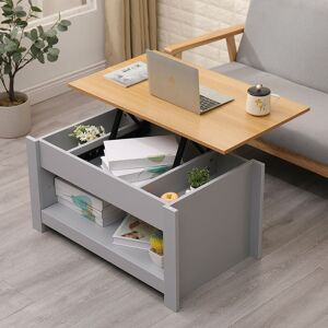 FURNITURE HMD Wooden Lift up Top Coffee Table with 3 Hidden Storage Compartment and Bottom Storage Shelf for Living Room,Grey,85x50x45cm(WxDxH) - Grey - Furniture