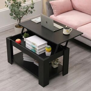 Lift Up Top Coffee Table with Storage and Shelf,Black-85x50x45cm(WxDxH) - Black - Furniture Hmd