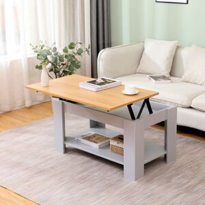Sliding Coffee/Sofa/End Table with Shelf,Grey and Oak-85x50x45cm(WxDxH) - Grey - Furniture Hmd