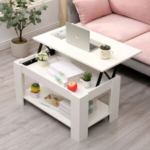 FURNITURE HMD Lift Up Top Coffee Table with Storage and Shelf,White-85x50x45cm(WxDxH) - White