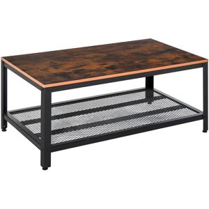 2-Tier Wooden Coffee Table Retro Industrial Style Side Desk Living Room - Retro wood grain colour, Black - Homcom