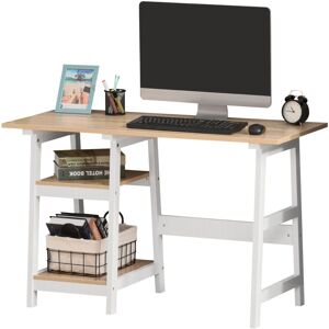 Homcom - Computer Writing Desk w/ Shelf pc Workstation for Home Office Natural and White - Natural and White