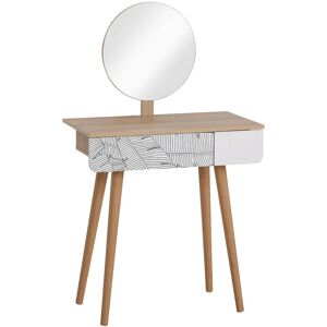 HOMCOM Wooden Compact Dressing Table w/ Drawer Mirror 4 Legs Table Top Bedroom - oak, white