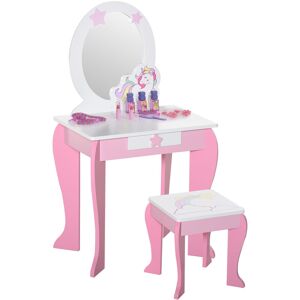 Homcom - Girls Dressing Table with Mirror, Stool, Pretend Play Toy - Pink