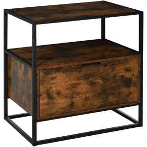 Industrial-Style Side Table w/ Drawer Open Shelf Steel Frame Base Retro - Black, Wood Grain - Homcom