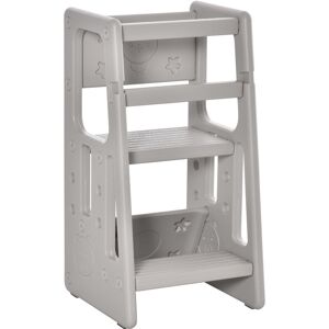 HOMCOM Kids Step Stool, Adjustable Standing Platform, Toddler Kitchen Stool Grey - Grey