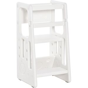 HOMCOM Kids Step Stool, Adjustable Standing Platform, Toddler Kitchen Stool White - White