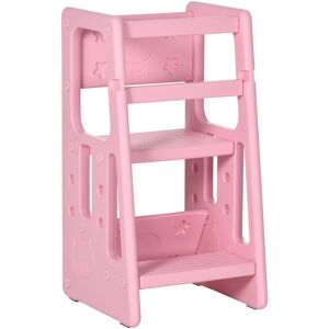 Kids Step Stool, Adjustable Standing Platform, Toddler Kitchen Stool - Pink - Homcom