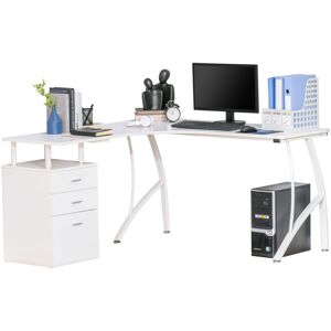 Homcom - L-Shaped Corner pc Desk Table w/ Drawer Home Office Workstation White - White