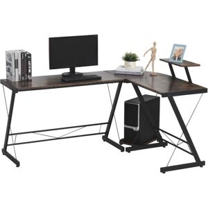 Homcom - Industrial l Shaped Desk Round Corner Workstation for Home Office - Rustic Brown