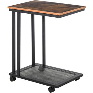 Homcom - Mobile Sofa Side End Coffee c Table Laptop Stand Rolling Castors Storage - Wood Grain Colour, Black