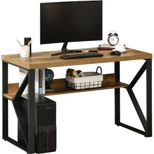 Homcom - Computer Writing Desk K-Shaped Steel Leg Storage Shelf Home Office - Brown