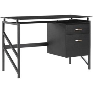 Beliani - Modern Industrial Desk Home Office Study Drawers Glass Top Metal Black Moriton - Black