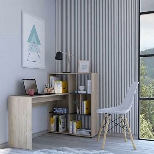 JASPER Home Office Corner Desk Workstation With 7 Shelf Bookcase and Grey Oak Top - Brown