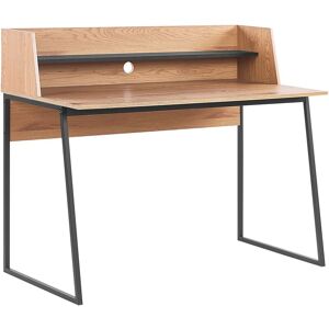 Beliani - Home Office Desk with Shelf Storage 120 x 59 cm mdf Light Wood Black Gorus - Light Wood
