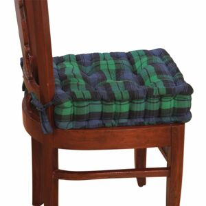 Homescapes - Black Watch Tartan Cotton Dining Chair Booster Cushion - Green