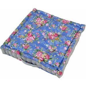 Homescapes - Blue Roses Cotton Floor Cushion - Blue - Blue