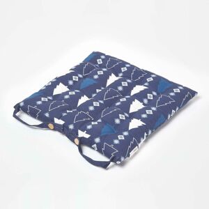 Homescapes - Blue Winterland Christmas Seat Pad with Straps 100% Cotton 40 x 40 cm