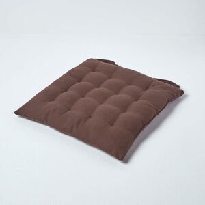 Homescapes - Chocolate Brown Plain Seat Pad with Button Straps Cotton 40 x 40 cm