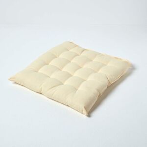 Cream Plain Seat Pad with Button Straps 100% Cotton 40 x 40 cm - Homescapes