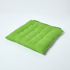 Homescapes - Lime Green Plain Seat Pad with Button Straps 100% Cotton 40 x 40 cm