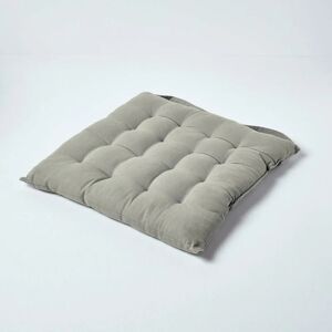 Grey Plain Seat Pad with Button Straps 100% Cotton 40 x 40 cm - Homescapes