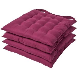 Homescapes - Plum Plain Seat Pad with Straps 100% Cotton 40 x 40 cm, Set of 4