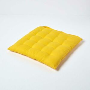 Homescapes - Yellow Plain Seat Pad with Button Straps 100% Cotton 40 x 40 cm