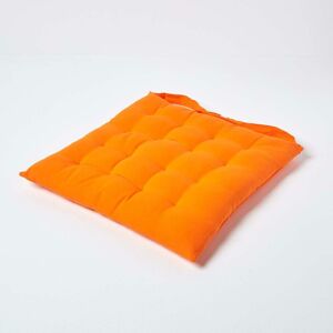 HOMESCAPES Orange Plain Seat Pad with Button Straps 100% Cotton 40 x 40 cm