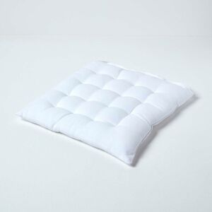 White Plain Seat Pad with Button Straps 100% Cotton 40 x 40 cm - Homescapes