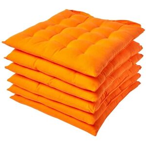 Homescapes - Orange Plain Seat Pad with Straps 100% Cotton 40 x 40 cm, Set of 6